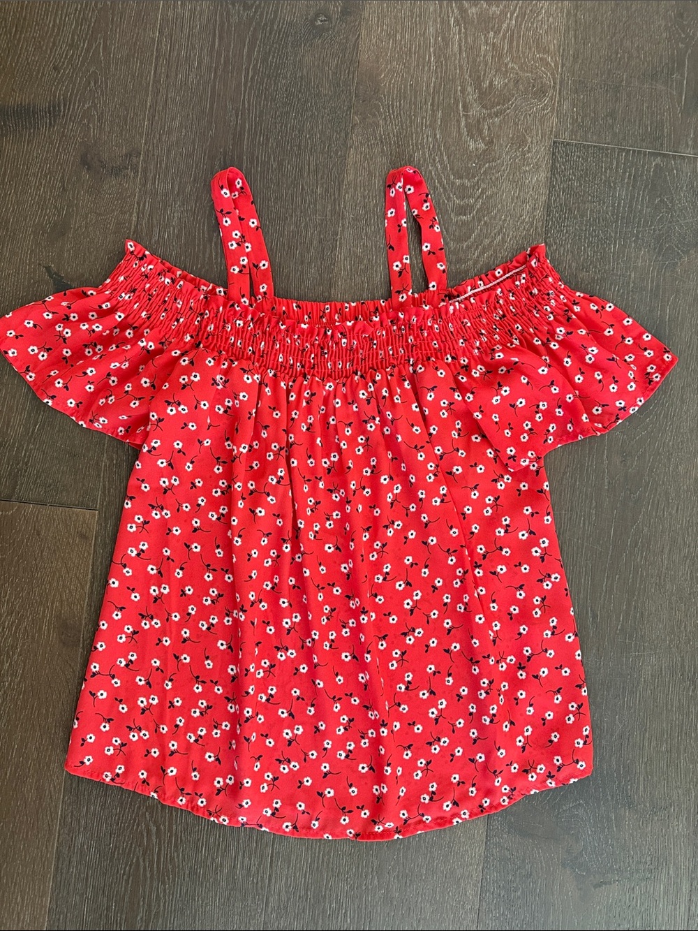 Sienna Sky Red Floral Smocked Off-Shoulder Top